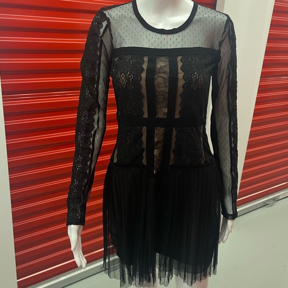 BCBGMaxAzria Sheer Black Lace Long Sleeve Dress - Picture 2 of 8